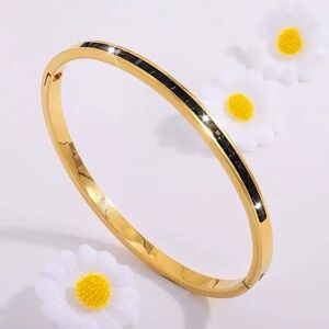 Lux Black Zirconia Titanium Steel Bangle | Tarnish-Free Gold Bracelet
